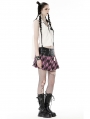 Pink and Black Plaid Gothic Grunge PU Bear Mini Skirt