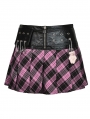 Pink and Black Plaid Gothic Grunge PU Bear Mini Skirt