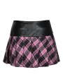 Pink and Black Plaid Gothic Grunge PU Bear Mini Skirt