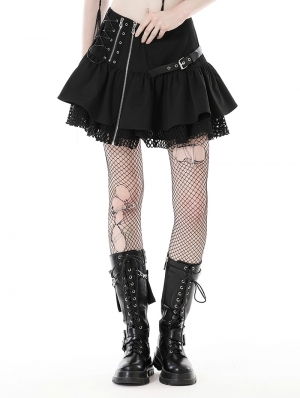 Black Gothic Punk Asymmetrical Zipper Mini Skirt