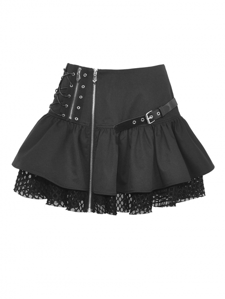 Black Gothic Punk Asymmetrical Zipper Mini Skirt - Devilnight.co.uk