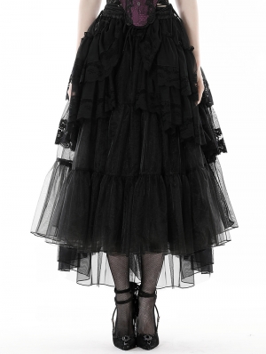 Black Gothic Layered Frilly Party High Low Skirt