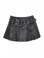 Black Gothic Punk PU Asymmetrical Pleated Mini Skirt