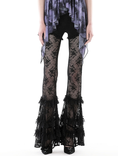 Black Gothic Lady Perspective Lace Long Bell Leggings for Women