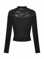 Black Gothic Punk Cut Out Ripped Long Sleeve T-Shirt for Women