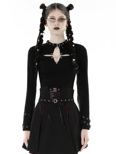 Black Gothic Punk Cutout Chain Cross Short T-Shirt for Women