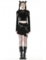 Black Gothic Punk Mesh Spliced Long Sleeve Short T-Shirt for Women