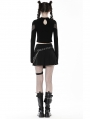 Black Gothic Punk Mesh Spliced Long Sleeve Short T-Shirt for Women