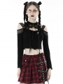 Black Gothic Punk Sexy Shoulder Long Sleeve Short T-Shirt for Women