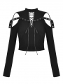 Black Gothic Punk Cold Shoulder Long Sleeve Short T-Shirt for Women