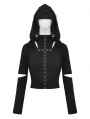 Black Gothic Punk Metal Eyelet Cross Hooded T-Shirt for Women