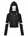 Black Gothic Punk Metal Eyelet Cross Hooded T-Shirt for Women