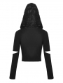 Black Gothic Punk Metal Eyelet Cross Hooded T-Shirt for Women