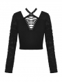 Black Gothic Punk Long Sleeve Short T-Shirt for Women