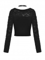 Black Gothic Punk Long Sleeve Short T-Shirt for Women