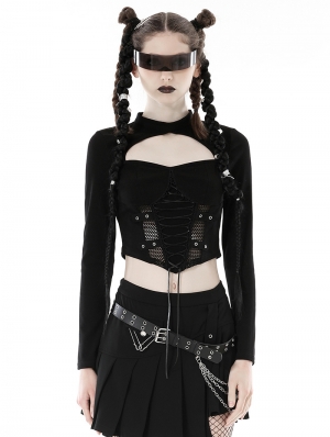Black Gothic Punk Sexy Long Sleeve Short T-Shirt for Women
