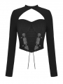 Black Gothic Punk Sexy Long Sleeve Short T-Shirt for Women