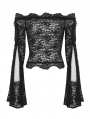 Black Gothic Sexy Lace Off-the-Shoulder Long Sleeve T-Shirt for Women