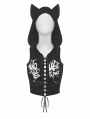 Black Gothic Punk Printed Cat Ear Hooded Short Top for Women