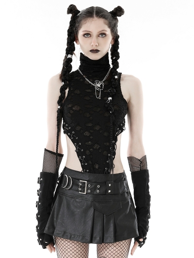 Black Sexy Gothic Punk Decadent Hole Sleeveless Top for Women