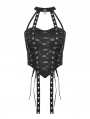 Black Gothic Punk Hole Halter Strappy Crop Top for Women