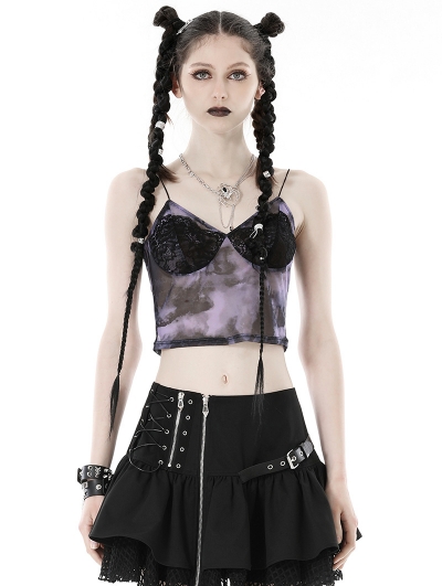 Violet and Black Dye Sexy Gothic Lace Chest Crop Top for Women
