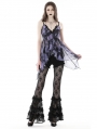Purple and Black Gothic Sexy Tie Dye Ruffle Top for Women