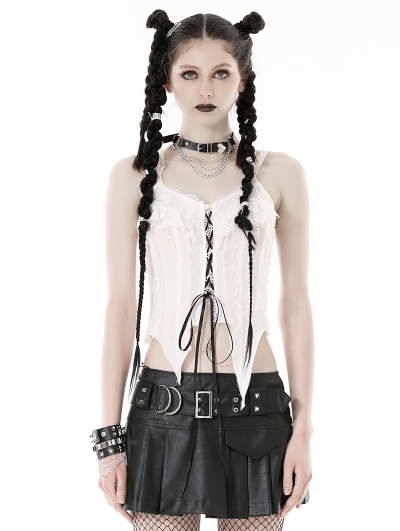 White Gothic Decadent Sleeveless Crop Top for Women