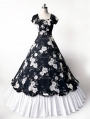 Black and White Floral Classic Gothic Victorian Dress