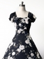 Black and White Floral Classic Gothic Victorian Dress