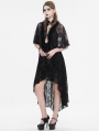 Black Gothic Floral Lace Pattern Faux Fur Trim Cape for Women