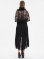 Black Gothic Floral Lace Pattern Faux Fur Trim Cape for Women