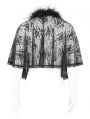 Black Gothic Floral Lace Pattern Faux Fur Trim Cape for Women