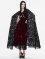 Black Gothic Gorgeous Embroidery Hooded Long Cape for Women