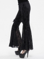 Black Vintage Gothic Velvet Lace Floral Pattern Flared Pants for Women