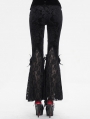 Black Vintage Gothic Velvet Lace Floral Pattern Flared Pants for Women