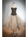 Black and Ivory Gothic Burlesque Corset Prom Dress