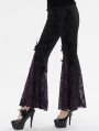 Black and Purple Vintage Gothic Velvet Lace Floral Pattern Flared Pants for Women