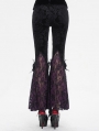 Black and Purple Vintage Gothic Velvet Lace Floral Pattern Flared Pants for Women