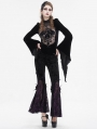 Black and Purple Vintage Gothic Velvet Lace Floral Pattern Flared Pants for Women