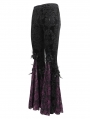 Black and Purple Vintage Gothic Velvet Lace Floral Pattern Flared Pants for Women