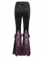 Black and Purple Vintage Gothic Velvet Lace Floral Pattern Flared Pants for Women