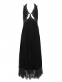 Black Gothic Gorgeous Velvet Sexy Cutout Halter Long Party Dress