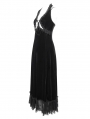 Black Gothic Gorgeous Velvet Sexy Cutout Halter Long Party Dress