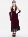 Wine Red Gothic Gorgeous Velvet Sexy Cutout Halter Long Party Dress