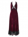 Wine Red Gothic Gorgeous Velvet Sexy Cutout Halter Long Party Dress