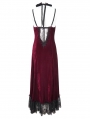 Wine Red Gothic Gorgeous Velvet Sexy Cutout Halter Long Party Dress