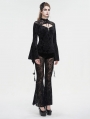 Black Vintage Gothic Velvet Hollow Out Long Sleeve Top for Women