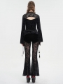 Black Vintage Gothic Velvet Hollow Out Long Sleeve Top for Women