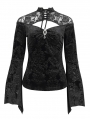 Black Vintage Gothic Velvet Hollow Out Long Sleeve Top for Women
